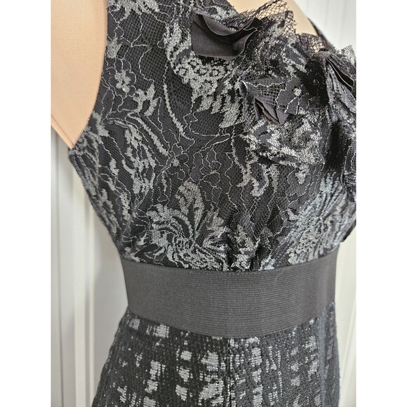 Taylor Ruffle Neck Metallic Cocktail Dress Size 6 Gray Black Silver fixable flaw - Picture 13 of 13